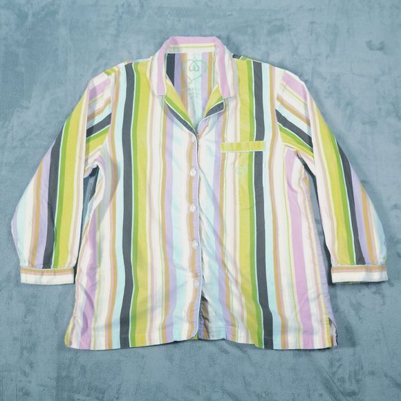 Victorias Secret Pajama Set Womens Large Rainbow Striped Cotton Flannel Y2K Cozy - Picture 2 of 16